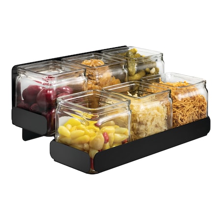 Rosseto Serving Solutions 2 Level Black Matte Condiment Station with 6 Glass Jars, 1 EA SM327